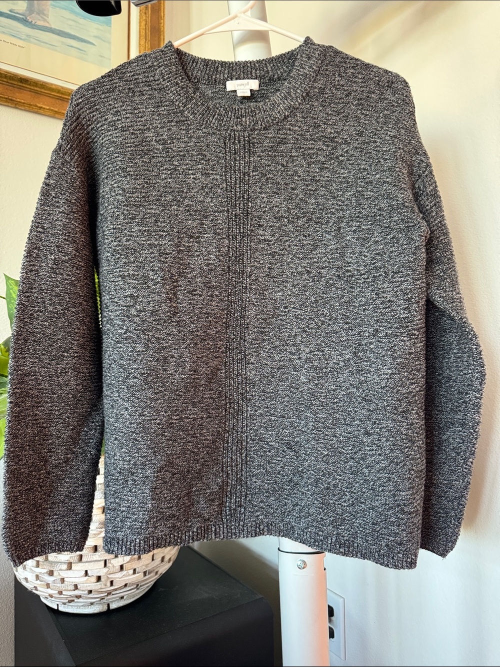 Pure Jill Knit Crewneck Sweater Sz XS Gray Black Long Sleeve